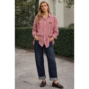 NWT Women's Polo Ralph Lauren Sailing Flag Boyfriend Shirt Red Stripe 12 Preppy